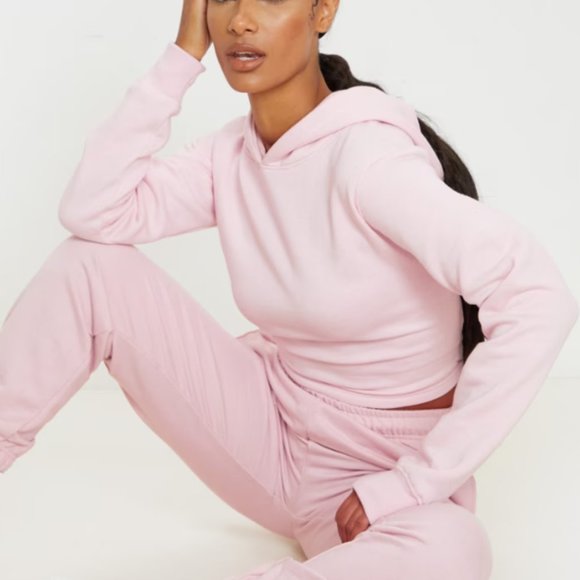 BABY PINK LACE UP BACK CROP HOODIE - Picture 3 of 5